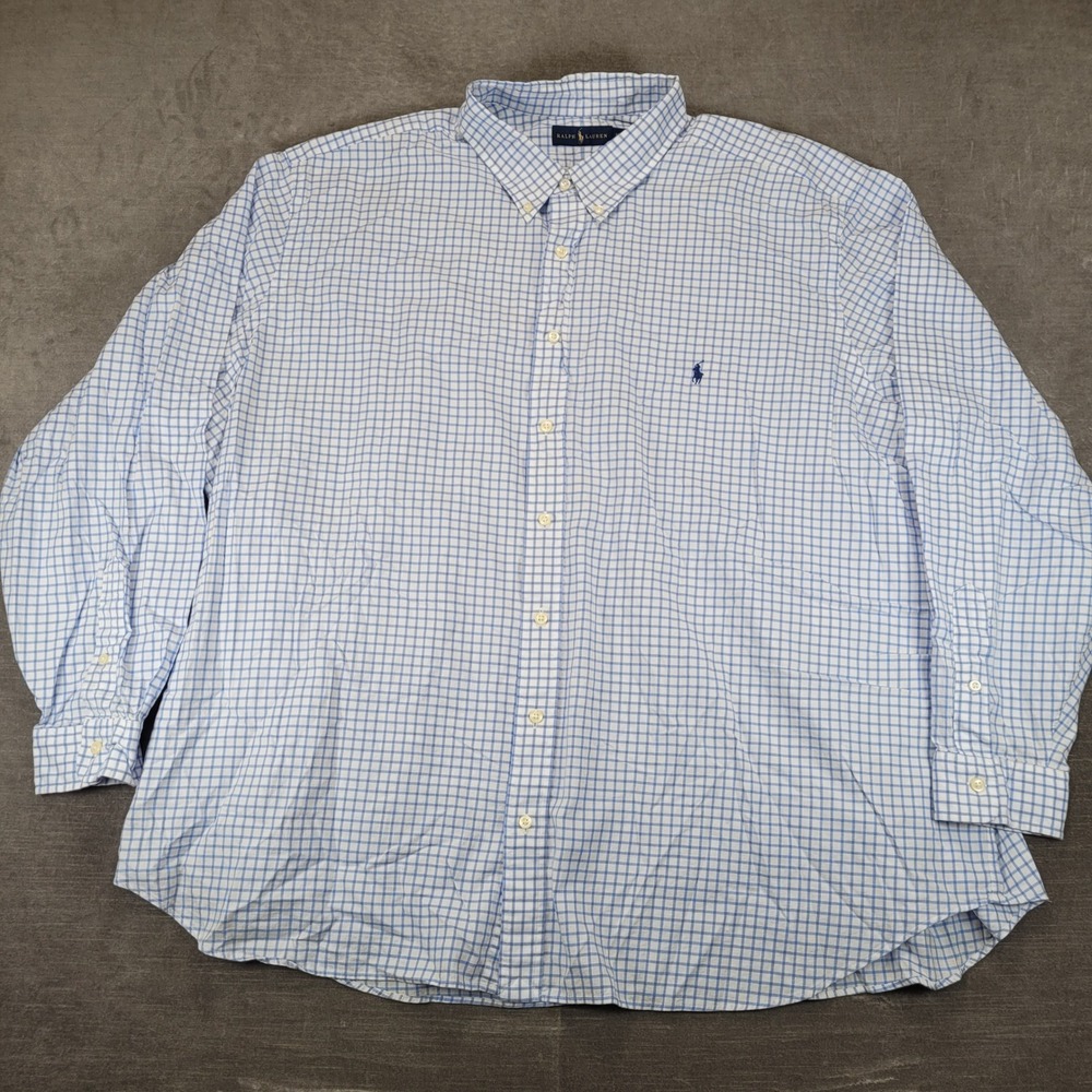 Ralph Lauren Button Down Shirt Mens 4XB Blue White Check Long Sleeve Pony Logo